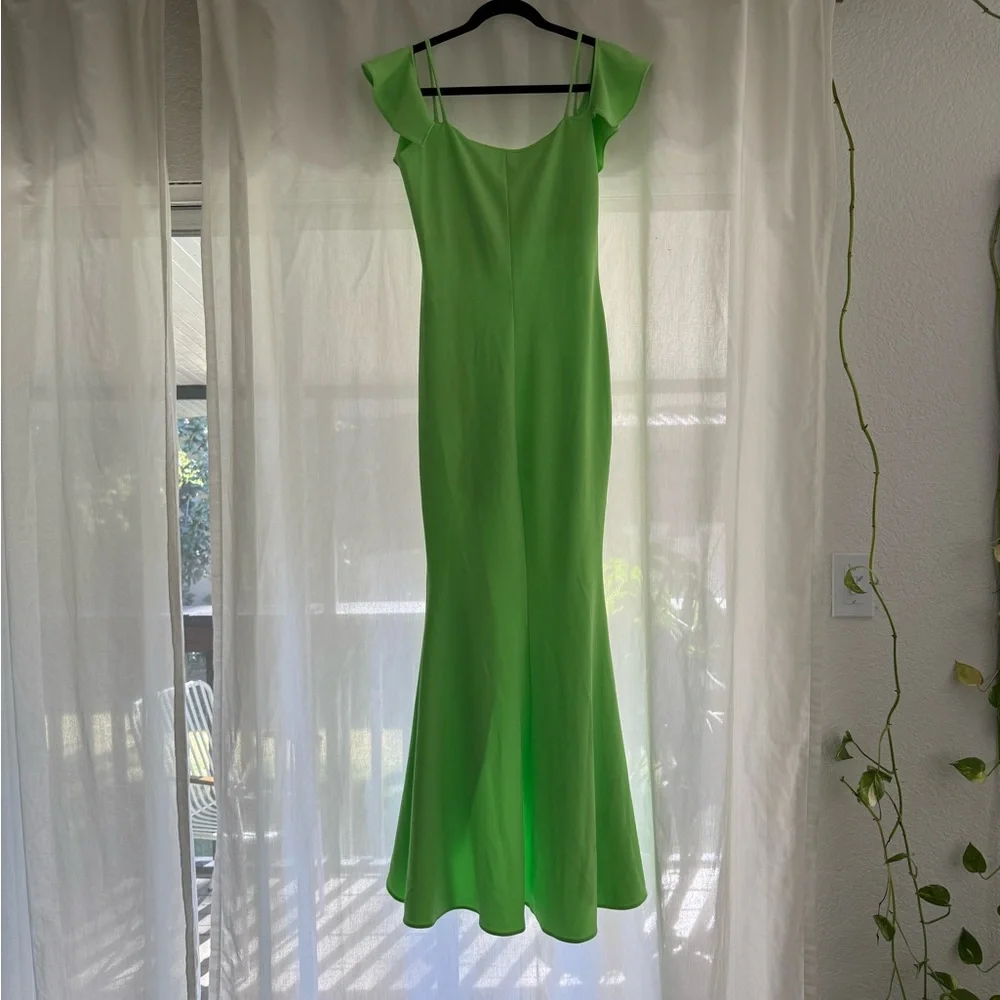 Betsy & Adam Lime Asymmetrical Ruffle Dress - Picture 7 of 9